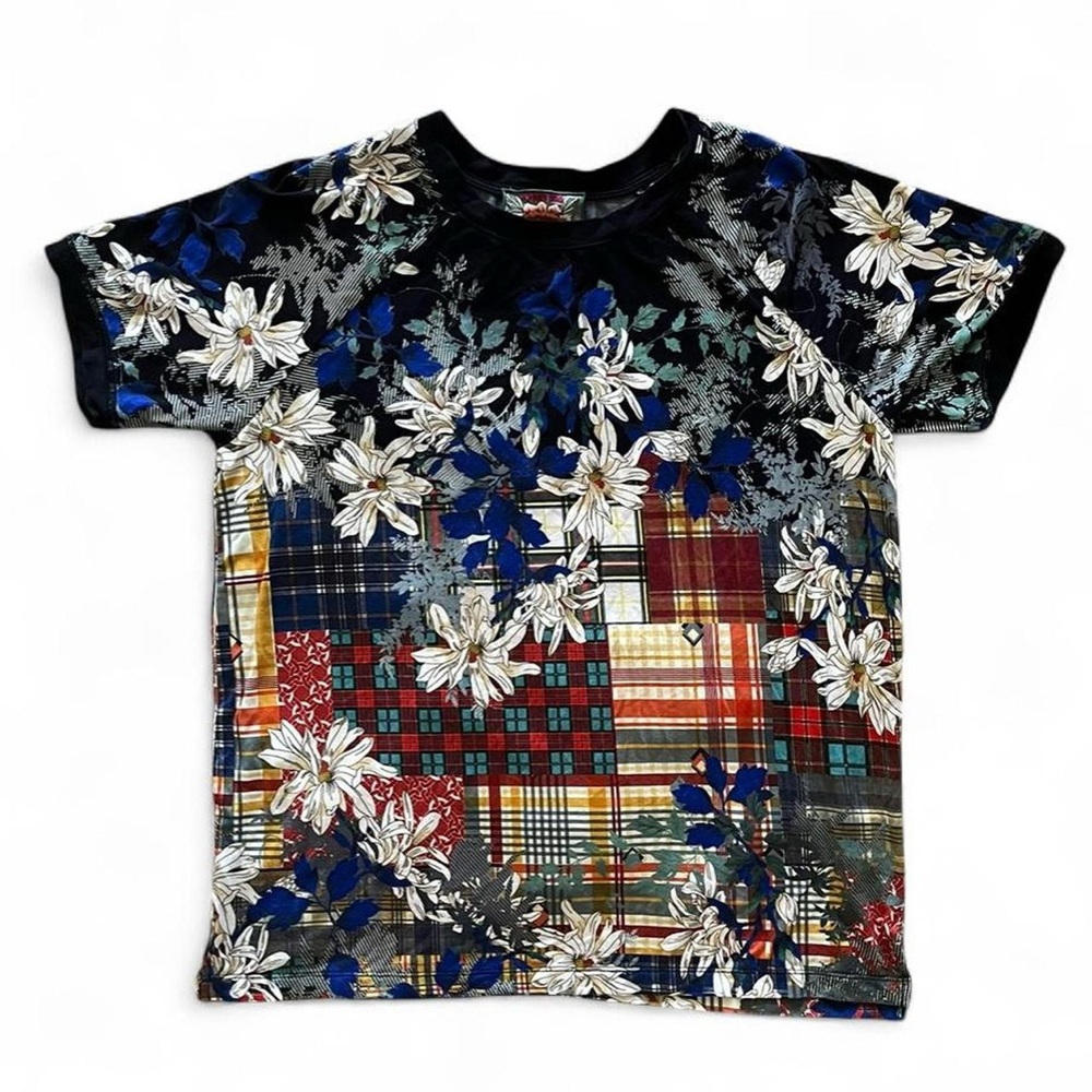 Johnny Was Ona Raglan Multicolor Floral Patchwork Tee